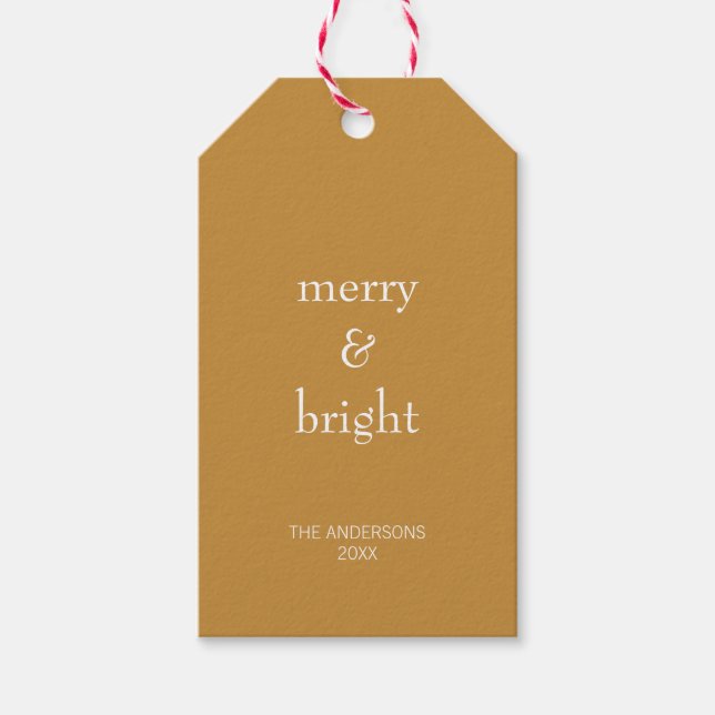 Moderner Merry & Bright Gold Weihnachtsurlaub Geschenkanhänger (Vorderseite)