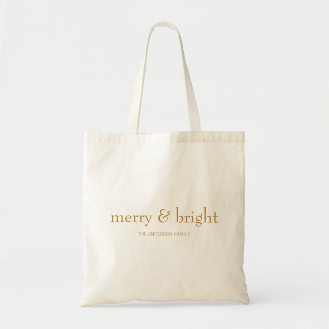Moderner Merry & Bright Gold Weihnachtsurlaub Tragetasche (Vorne)