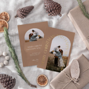 Moderner Minimal Beige Arch 2 Foto Frohe Weihnacht Folien Feiertagskarte