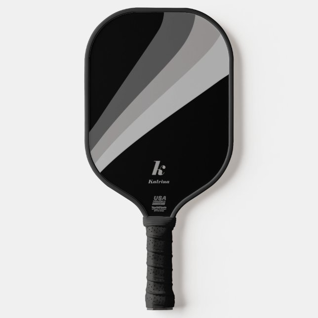 Moderner Minimal Black Wave Individuelle Name Pickleball Schläger (Vorderseite)