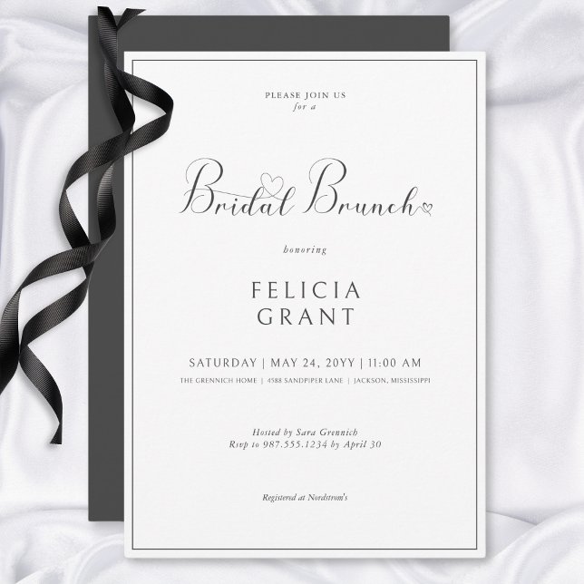 Moderner Minimal Black & White Bridal Brunch Einladung (Modern Minimal Black & White Bridal Brunch Invitation)