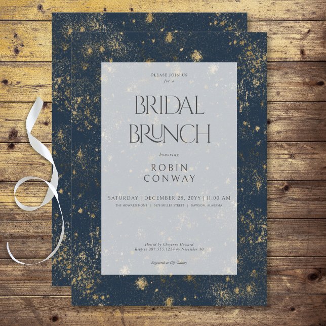 Moderner Minimal Blue & Gold Glitzer Bridal Brunch Einladung (Modern Minimal Blue & Gold Glitter Bridal Brunch Invitation)