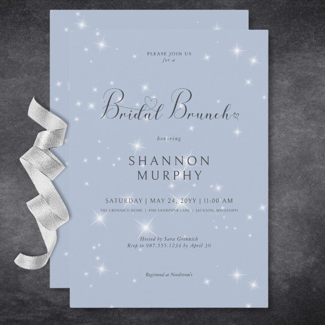 Moderner Minimal Blue Sparkle Bridal Brunch Einladung (Modern Minimal Blue Sparkle Bridal Brunch Invitation)