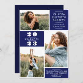 Moderner Minimal Blue White Foto Grid Abschluss Ankündigung