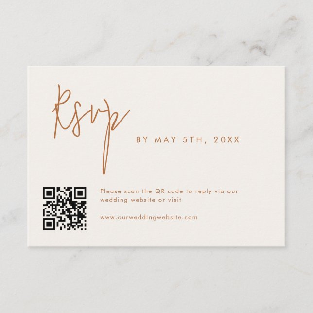 Moderner Minimal Earthy Wedding QR Code UAWG Begleitkarte (Vorderseite)