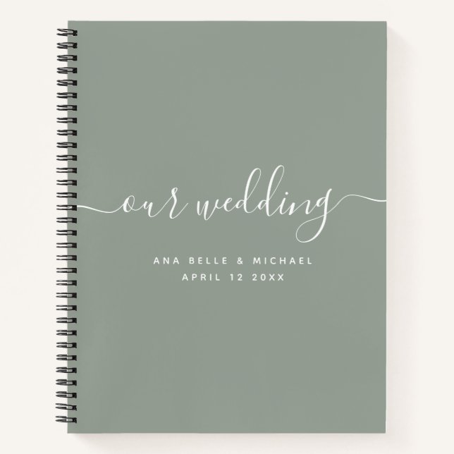 Moderner Minimal Elegante Script Sage Wedding Gues Notizbuch (Vorderseite)