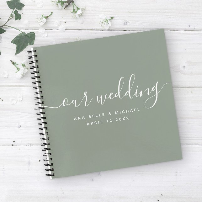 Moderner Minimal Elegante Script Sage Wedding Gues Notizbuch (Von Creator hochgeladen)