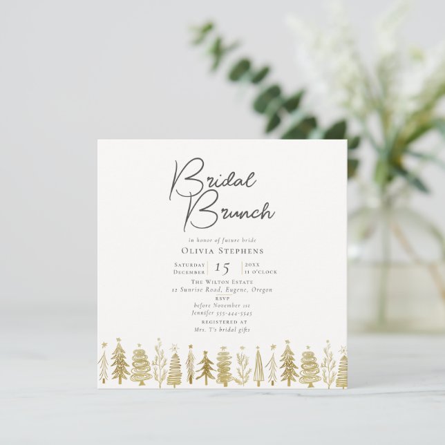 Moderner Minimal Gold Weihnachts Winter Bridal Bru Einladung (Stehend Vorderseite)