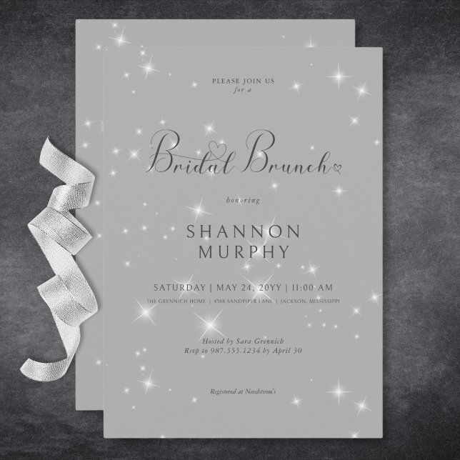 Moderner Minimal Gray Sparkle Bridal Brunch Einladung (Modern Minimal Gray Sparkle Bridal Brunch Invitation)