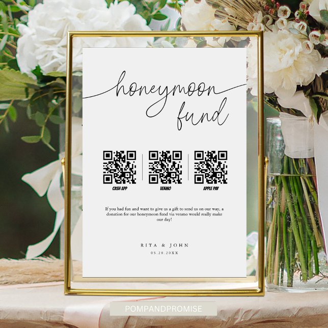 Moderner Minimal-Honeymoon-Fonds Cash QR Code Hoch Sockelschild (Von Creator hochgeladen)