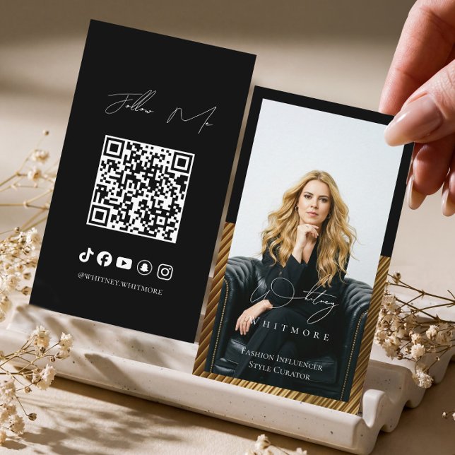 Moderner Minimal Luxus Social Influencer QR Code Visitenkarte (Modern Minimal Luxury Social Influencer QR Code Business Card)