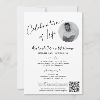 Moderner Minimal-Mahnmal-Beerdigungscode Foto QR Einladung