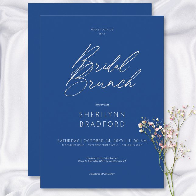 Moderner Minimal Marseille Blue Bridal Brunch Einladung (Modern Minimal Marseille Blue Bridal Brunch Invitation)