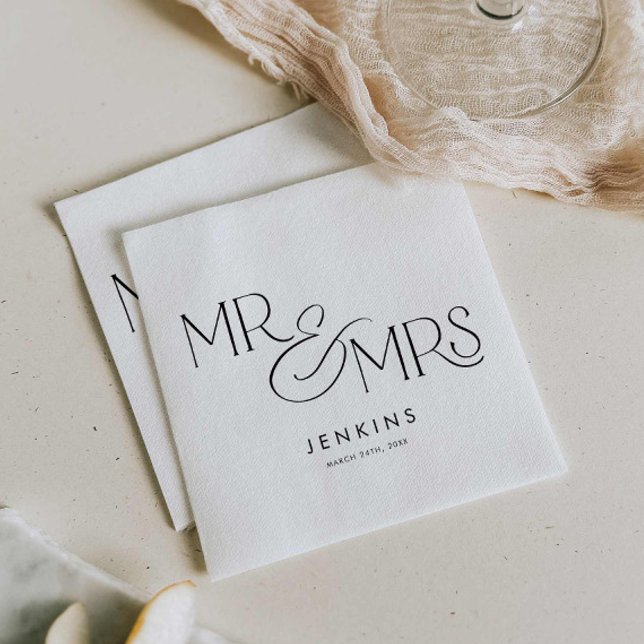 Moderner Minimal Mr. und Mrs. Wedding Serviette (Simple Script Mr and Mrs Wedding Paper Napkins)