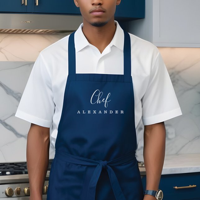 Moderner Minimal Navy Blue Koch Küche Individuelle Schürze (Modern Minimal Navy Blue Chef Kitchen Custom Name Apron)