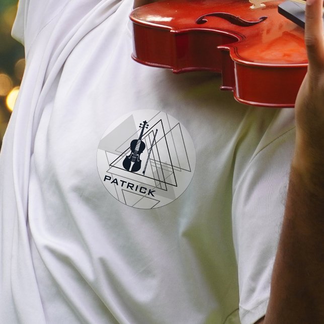 Moderner Minimal Navy Blue & White Violin Designer Runder Aufkleber (Von Creator hochgeladen)
