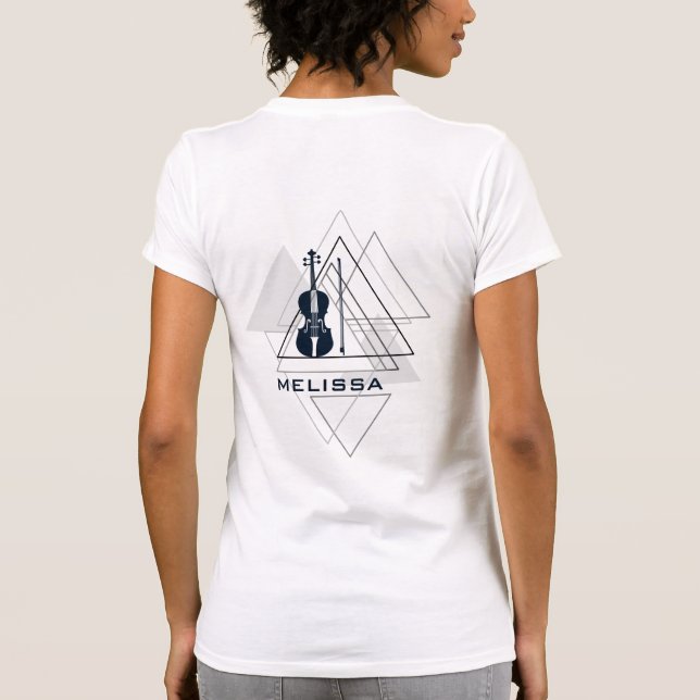 Moderner Minimal Navy Blue & White Violin Designer T-Shirt (Rückseite)