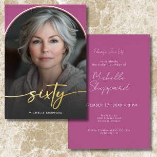 Moderner Minimal Rosa Arch 60. Geburtstag Folieneinladung