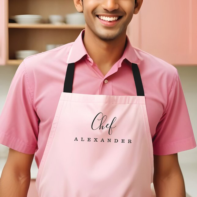 Moderner Minimal Rosa Koch Küche Individuelle Name Schürze (Modern Minimal Blush Pink Chef Kitchen Custom Name Apron)