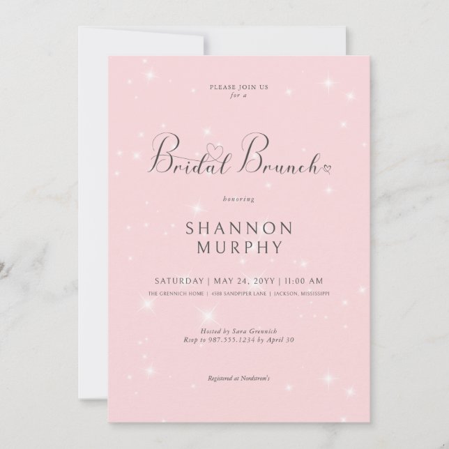 Moderner Minimal rosa Sparkle Bridal Brunch Einladung (Vorderseite)