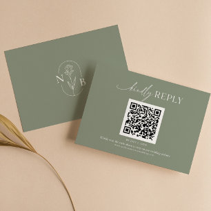Moderner Minimal Sage Green Boho Wedding QR Code RSVP Karte