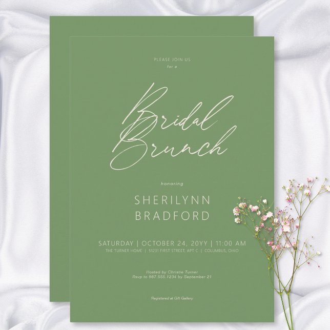 Moderner Minimal Sage Green Bridal Brunch Einladung (Modern Minimal Sage Green Bridal Brunch Invitation)