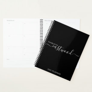 Moderner Minimal Script Monogram Black Planner 202 Planer