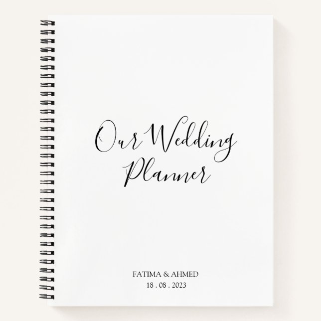 Moderner Minimal Script White Muslim Wedding Plann Notizbuch (Vorderseite)