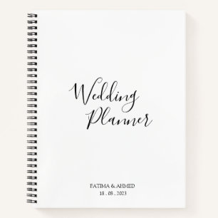 Moderner Minimal Script White Muslim Wedding Plann Notizbuch