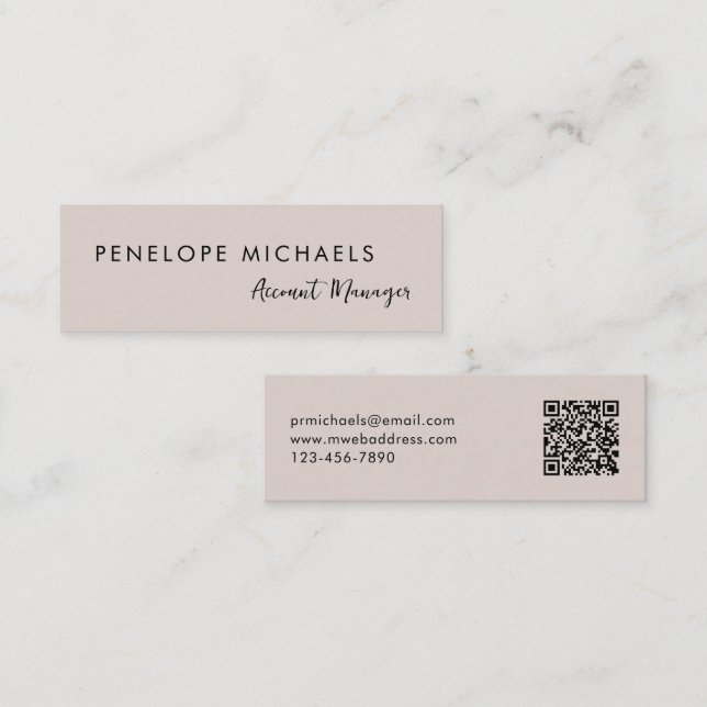 Moderner Minimal Taupe QR Code Beruflich Mini Visitenkarte (Vorne/Hinten)