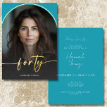 Moderner Minimal Türkis Arch Fortieth Birthday Folieneinladung<br><div class="desc">Feiern Sie mit dieser einfachen, modernen 40. Geburtstagsfeier in ruhigem, elegantem Stil - entworfen mit einem Stil, der sich um Sie dreht. Mit einem leicht dunkelem Overlay und in echter Folie gekleidetem Foto in Bogenform. Eine echte Folie modernes Drehbuch "vierzig" erstreckt sich über die Vorderseite und erfasst Ihren Stil und...</div>