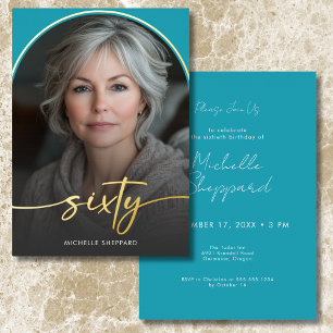 Moderner Minimal Türkis Arch Sechzigste Geburtstag Folieneinladung