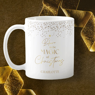 Moderner Minimal White & Gold Glitzer Weihnachtsba Kaffeetasse