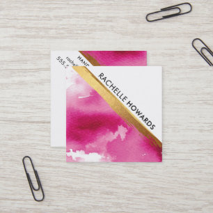 MODERNER MINIMAL-WINKEL, rosa Aquarellgoldbürste Quadratische Visitenkarte