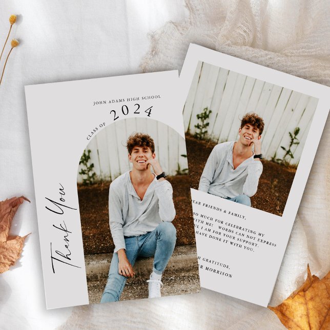 Moderner Minimaler 2-Foto-Grauer Abschluss Dankeskarte (Von Creator hochgeladen)