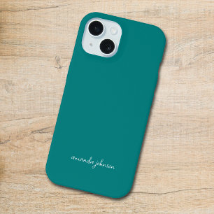 Moderner minimaler Aquamariner Monogramm-Kursivnam iPhone 15 Hülle