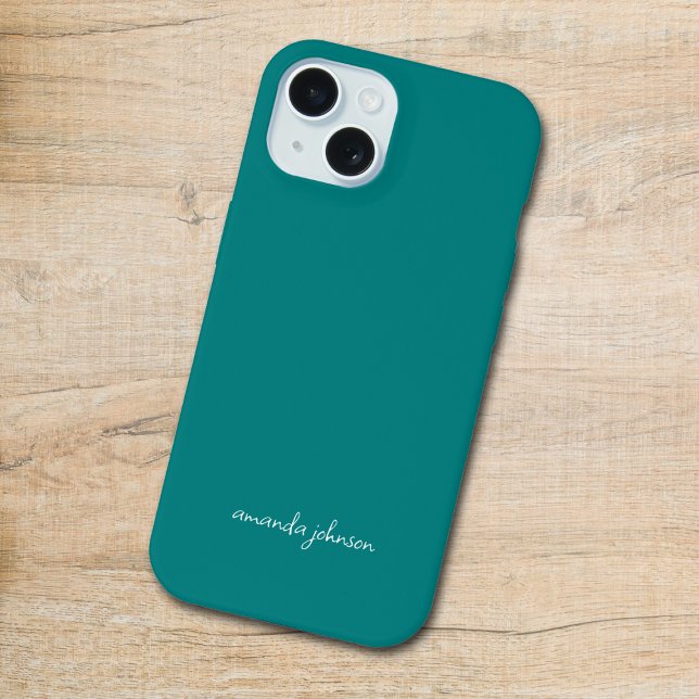 Moderner minimaler Aquamariner Monogramm-Kursivnam iPhone 15 Hülle (Von Creator hochgeladen)