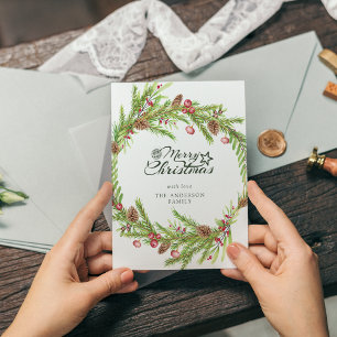 Moderner minimaler Blätterkranz Schriftzug Weihnac Feiertagskarte