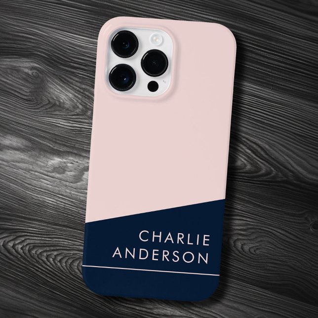 Moderner, minimaler dunkelblauer und rosa individu Case-Mate iPhone hülle (Modern minimal dark blue and pink custom name Case-Mate iPhone case)