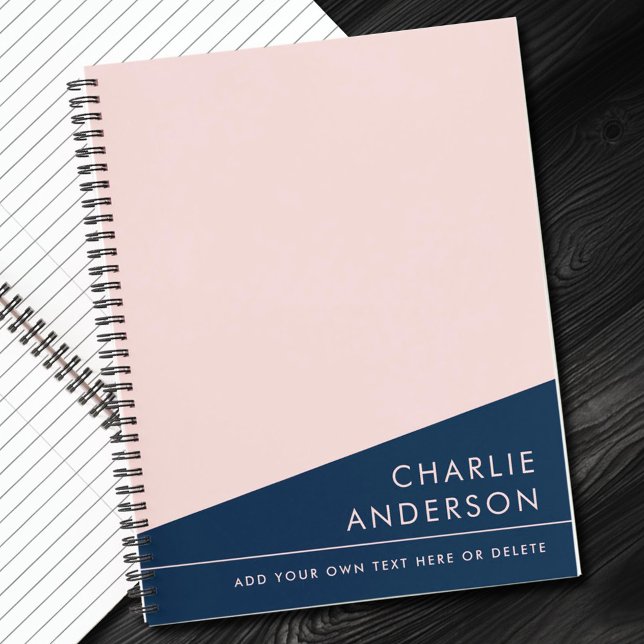 Moderner, minimaler dunkelblauer und rosa individu notizbuch (Modern minimal dark blue and pink custom name notebook)