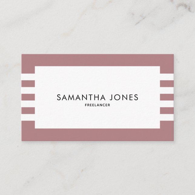 Moderner Minimaler Dusty Pink White Stripes Freela Visitenkarte (Vorderseite)