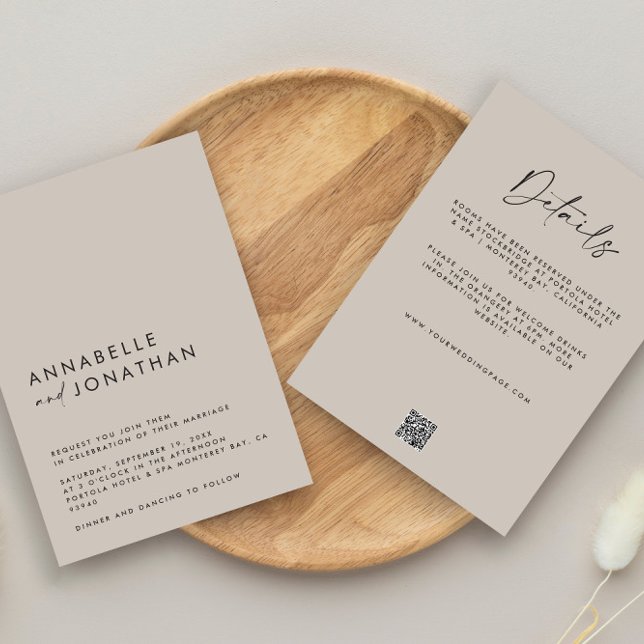 Moderner Minimaler, einfacher Grau-Wedding Details Einladung (Von Creator hochgeladen)