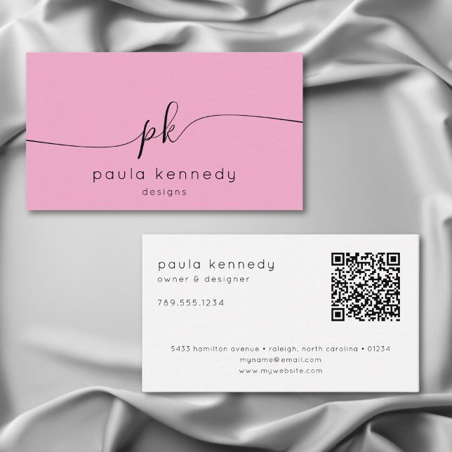 Moderner minimaler, eleganter Monogramm-Pink-QR-Co Visitenkarte (Von Creator hochgeladen)