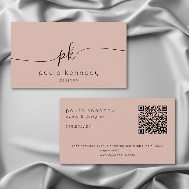 Moderner minimaler, eleganter QR-Code mit rosa Mon Visitenkarte (Von Creator hochgeladen)