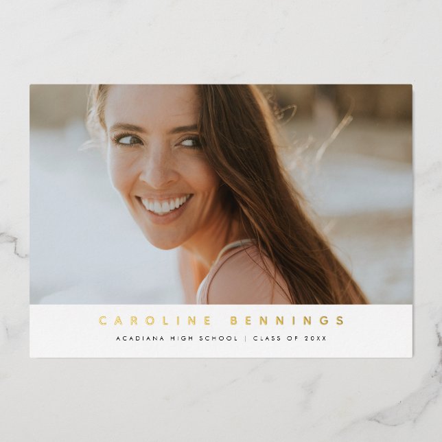 Moderner Minimaler Foto Abschluss Gold Folieneinladung (Vorderseite)