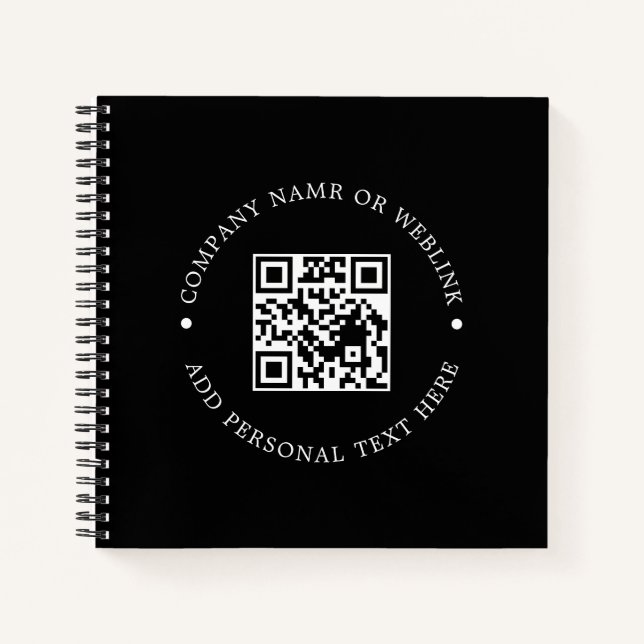 Moderner minimaler Geschäftsstil mit schwarzem QR- Notizbuch (Vorderseite)