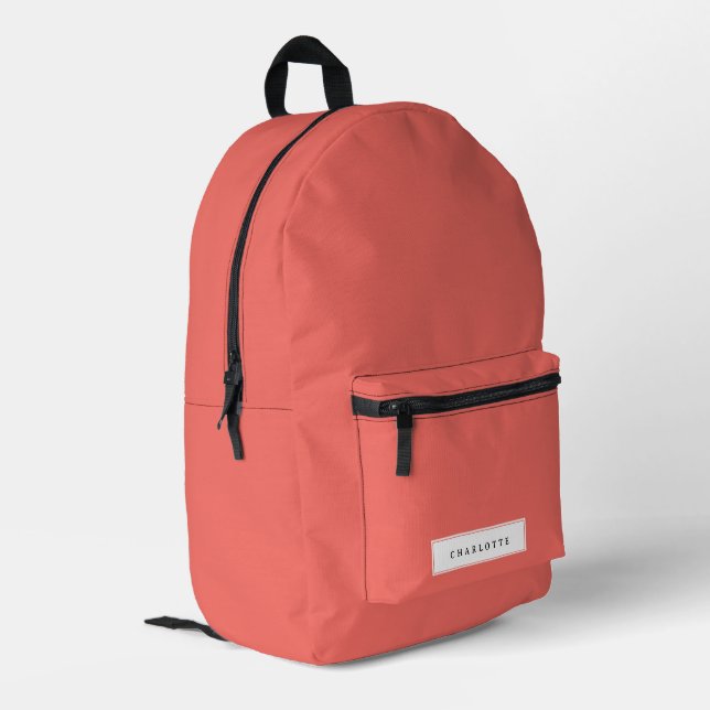 Moderner Minimaler Korallenfest-Individuelle Name Bedruckter Rucksack (Rückseitige Ecke links)