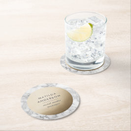 Moderner minimaler Marmor und Gold geometrisch Runder Pappuntersetzer