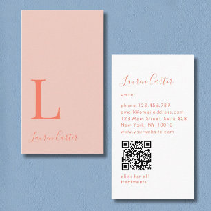 Moderner Minimaler Monogram Blush Orange QR Code Visitenkarte