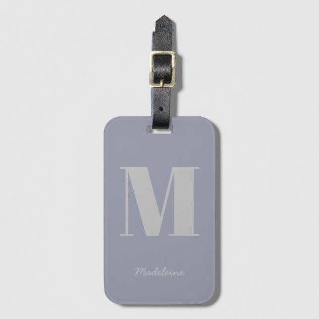 Moderner Minimaler Monogramm Lila Anfangsgrauname Gepäckanhänger (Vorderseite Vertikal)